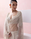 IVORY TULLE  PRE-STITCHED SARI WITH UMBERLLA SLEEVE BLOUSE