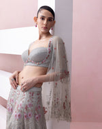 BABY BLUE BAGH LEHENGA WITH UMBRELLA SLEEVE BLOUSE