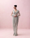 MINT GREEN TULLE SARI WITH ORGANZA BORDER AND THREADWORK BLOUSE