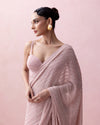 PINK PRE-STITCHED SWOROWSKI SARI WITH FEATHER AANCHAL AND EMBROIDERED CORSET