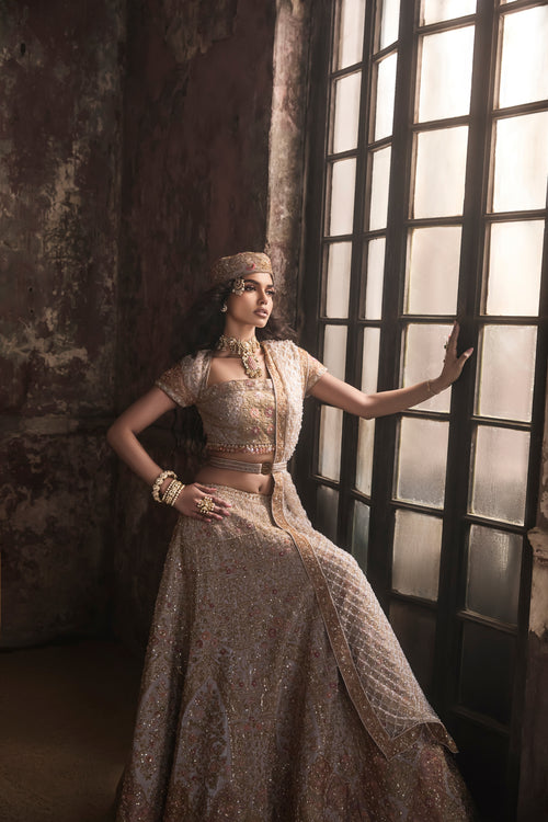 Grey Organza Lehenga With Blouse and Dupatta
