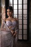 Lavender 3D Petal Sari With Hand Embroidered Blouse