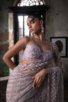 Lavender 3D Petal Sari With Hand Embroidered Blouse