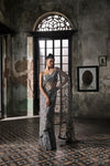 Slate Grey Hand Embroidered Tulle Sari With Beaded Blouse