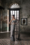 Slate Grey Hand Embroidered Tulle Sari With Beaded Blouse