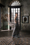 Slate Grey Hand Embroidered Tulle Sari With Beaded Blouse