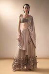 Nude wide legged pant sari with embellished blouse