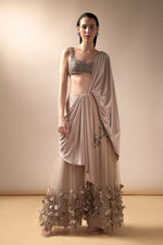 Nude wide legged pant sari with embellished blouse