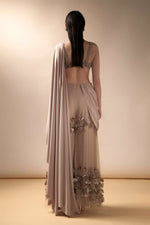 Nude wide legged pant sari with embellished blouse