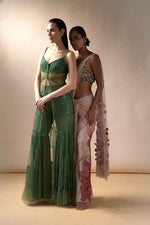 Tiered tulle jacket and sharara set (Moss)