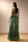 Tiered tulle jacket and sharara set (Moss)