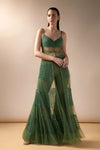 Tiered tulle jacket and sharara set (Moss)