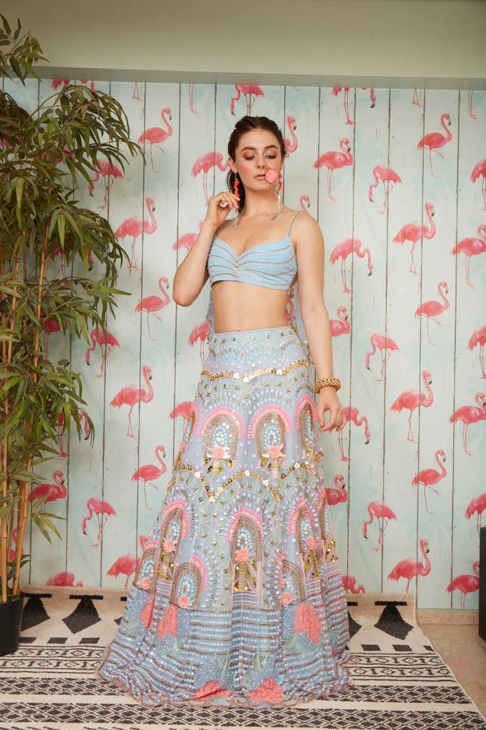 ELSA - MILLENNIAL BLUE EMBROIDERED LEHENGA SET