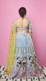 EVER THINE, EVER MINE, EVER OURS - BLUE AND LIME EMBELLISHED FULL LEHENGA SET