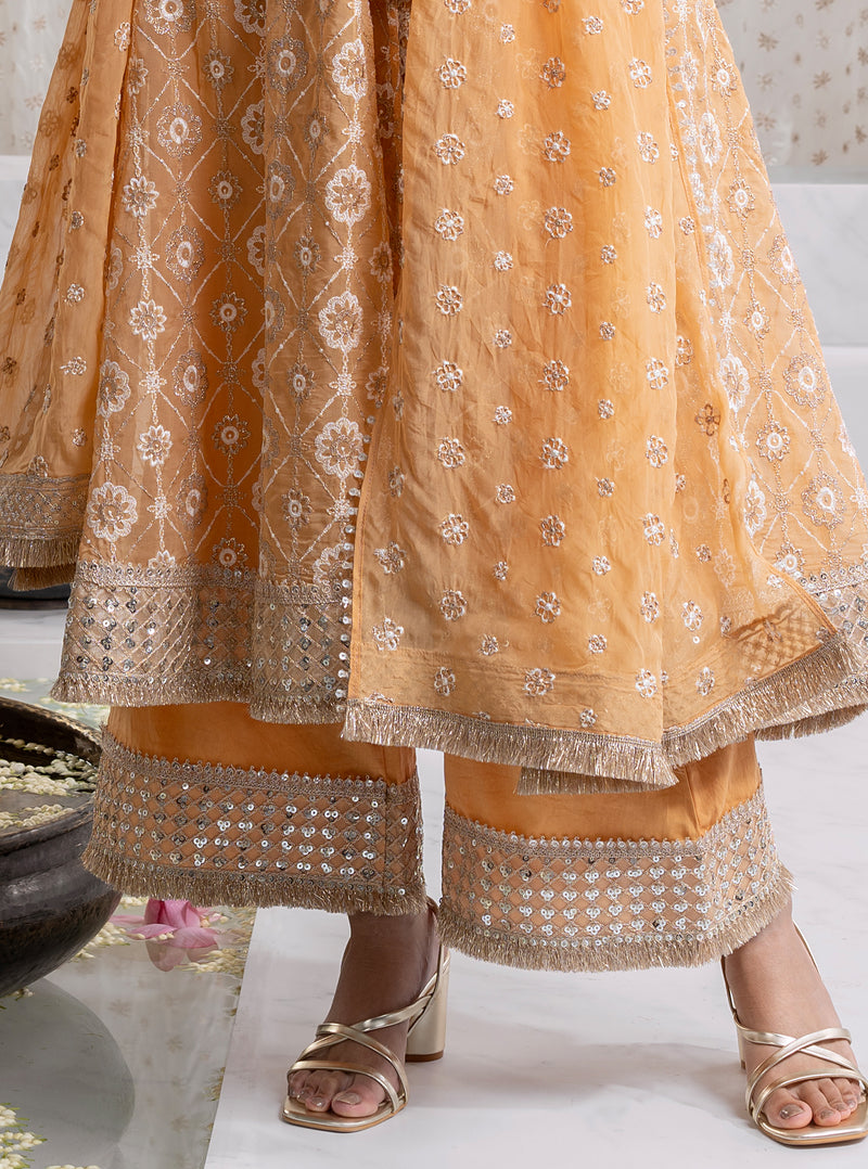 Orange Ghoomar Anarkali Kurta with Ghoomar Pants