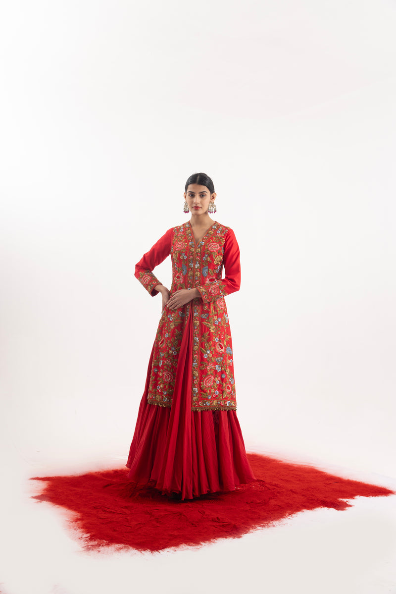 Elegant 2-Piece Set Showcasing A Red Jacket Set