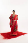 Luxurious 3-Piece Set Showcasing A Red Embroidered Saree