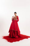 Radiant One-Piece Ensemble: A Red Embroidered Anarkali