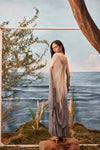 Grey ombre chiffon predraped double layer tunic sari