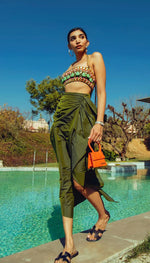 COULD'A SHOULD'A WOULD'A - MILITARY GREEN EMBELLISHED SKIRT AND BRALETTE SET