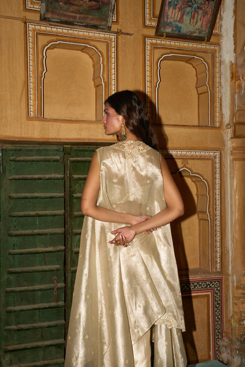 Champagne gold drape satin skirt with cape