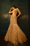 Light Gold Organza Net Embroidered Fish-Cut Lehenga Set