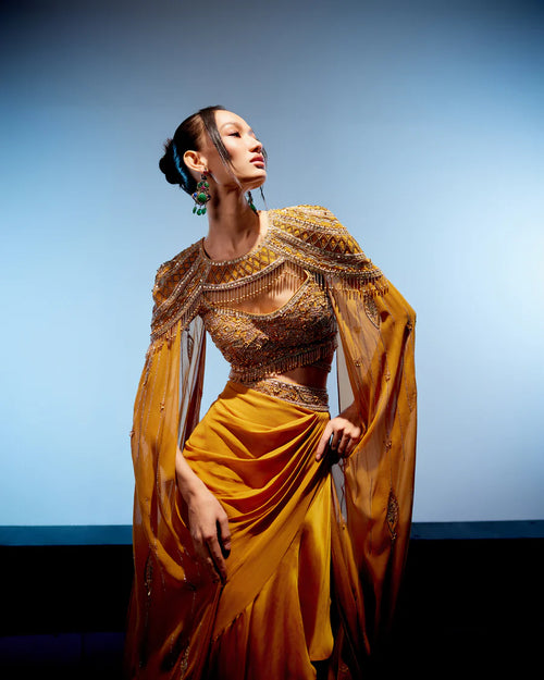 AMBER CAPE FISH CUT LEHENGA