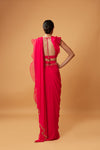 FUSCHIA PINK RUFFLE SAREE WITH LACE.