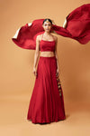 DEEP RED COLOURED SLEEVELESS LEHENGA.