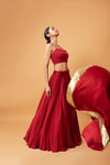 DEEP RED COLOURED SLEEVELESS LEHENGA.