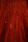 Red Net Sequins Embroidered Fish-Cut Lehenga Set