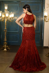 Red Net Sequins Embroidered Fish-Cut Lehenga Set