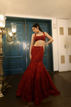 Red Net Sequins Embroidered Fish-Cut Lehenga Set