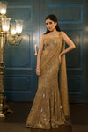 Gold Net Crystal Embroidered Pre-Draped Skirt Saree Set