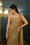 Gold Net Crystal Embroidered Pre-Draped Skirt Saree Set