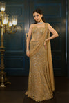 Gold Net Crystal Embroidered Pre-Draped Skirt Saree Set