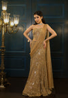 Gold Net Crystal Embroidered Pre-Draped Skirt Saree Set