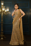 Gold Net Crystal Embroidered Pre-Draped Skirt Saree Set