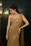 Gold Net Crystal Embroidered Pre-Draped Skirt Saree Set