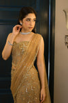 Gold Net Crystal Embroidered Pre-Draped Skirt Saree Set