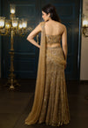 Gold Net Crystal Embroidered Pre-Draped Skirt Saree Set