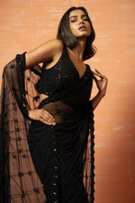 Black Hand-Embroidered Saree SET