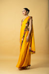 Golden yellow modal satin saree