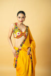 Golden yellow modal satin saree