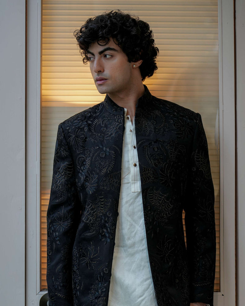 Black Parisian Night Long Bandhgala