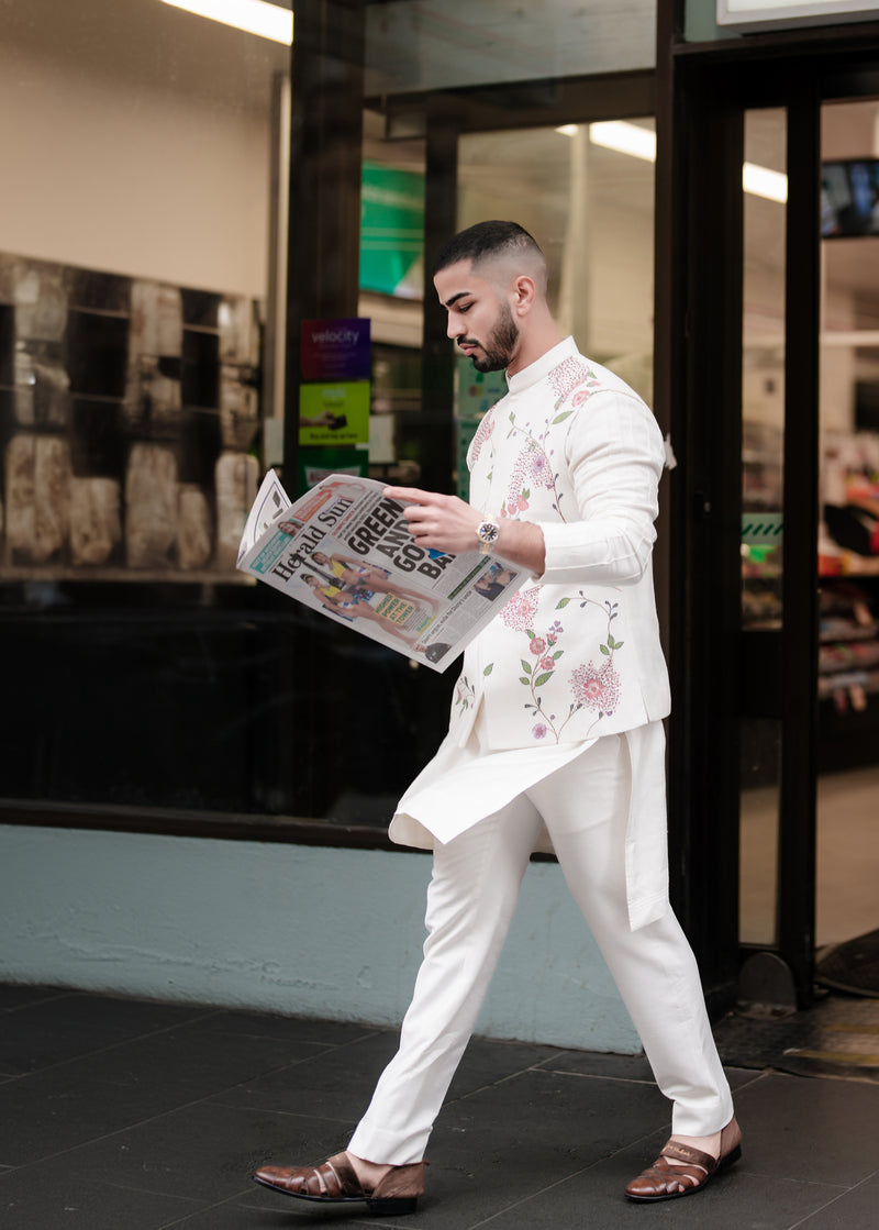 Porcelain Petals Nehru Jacket Set