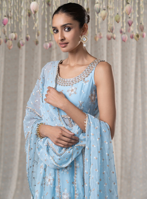 Blue Kesariya Anarkali with Kesariya Pants