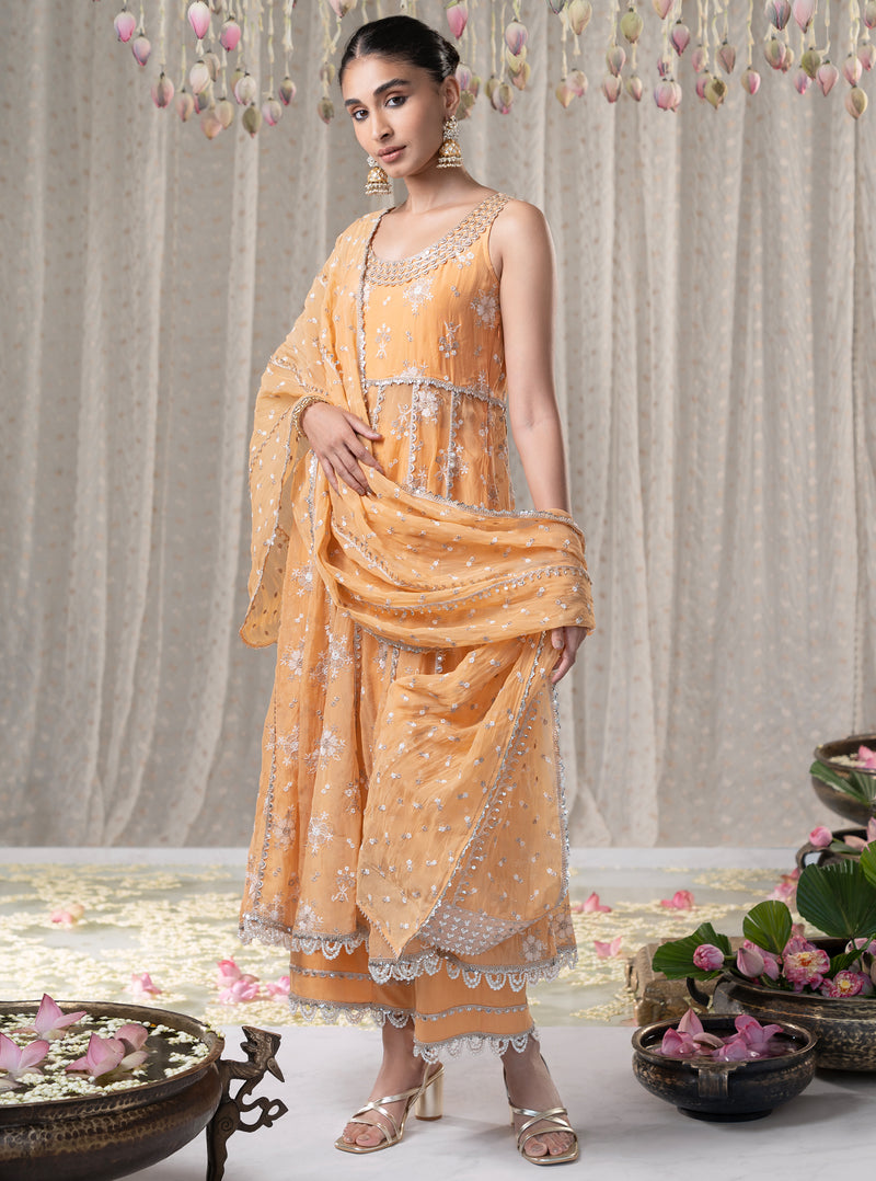 Orange Kesariya Anarkali with Kesariya Pants