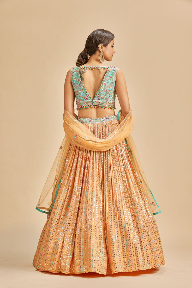 ORANGE PATRA WORK LEHENGA SET