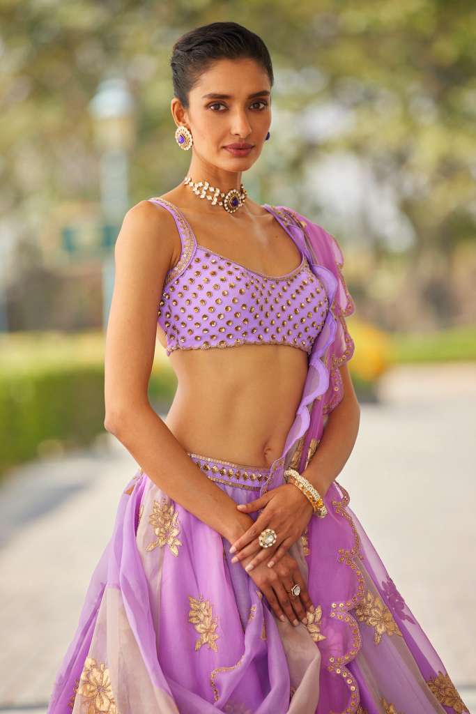 Mauve multicolor Flower Lehenga Set